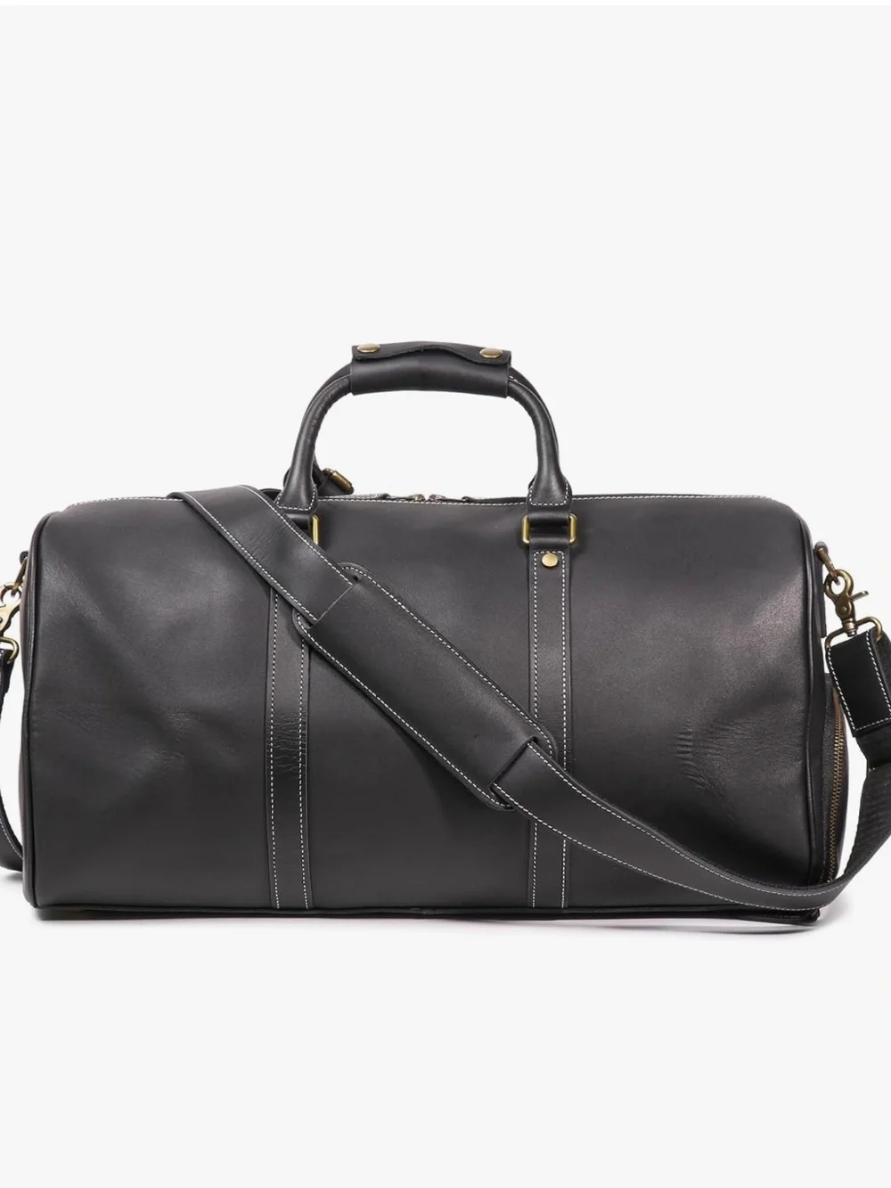 Mens Black Genuine Leather Overnight Duffel Bag Weekender Travel Carry-On 22”